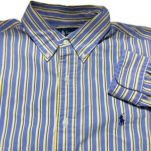 Ralph Lauren Mens Classic Fit Striped Button Down Shirt Blue Yellow Large L